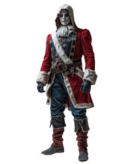 Fototapeta premium Mysterious character in a red and blue costume with face paint standing confidently against a transparent background