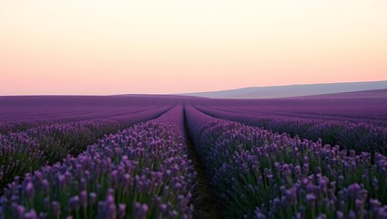 Fototapeta premium Soft Pink Sky and Lavender Fields at Dusk