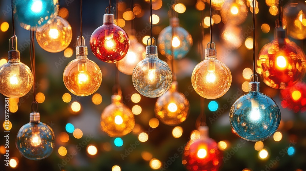 Poster a collection of decorative lights hangs elegantly from the ceiling, creating a warm and inviting atm