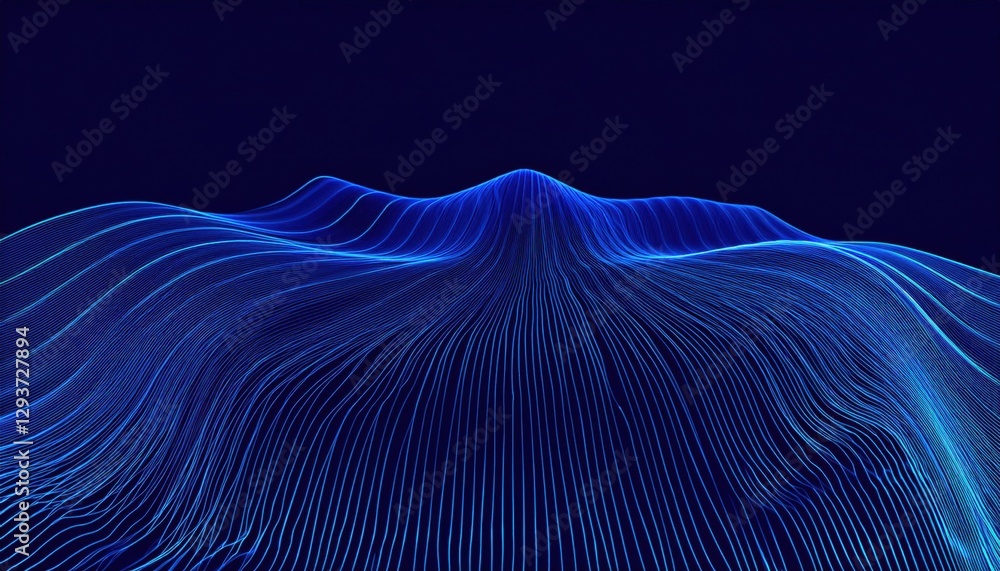 Poster abstract blue digital wave patterns forming fluid lines with 3d topographic effect, futuristic design for tech visuals