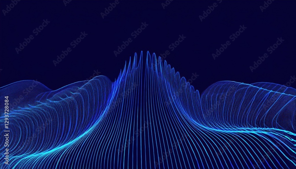 Poster abstract blue digital wave patterns forming fluid lines with 3d topographic effect, futuristic design for tech visuals