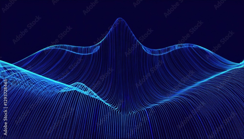 Poster abstract blue digital wave patterns forming fluid lines with 3d topographic effect, futuristic design for tech visuals