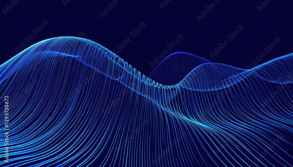 Aufkleber abstract blue digital wave patterns forming fluid lines with 3d topographic effect, futuristic design for tech visuals