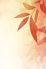 Watercolor Background With Delicate Red Leaves, Airy And Gentle Pastel Colors, Space For Text