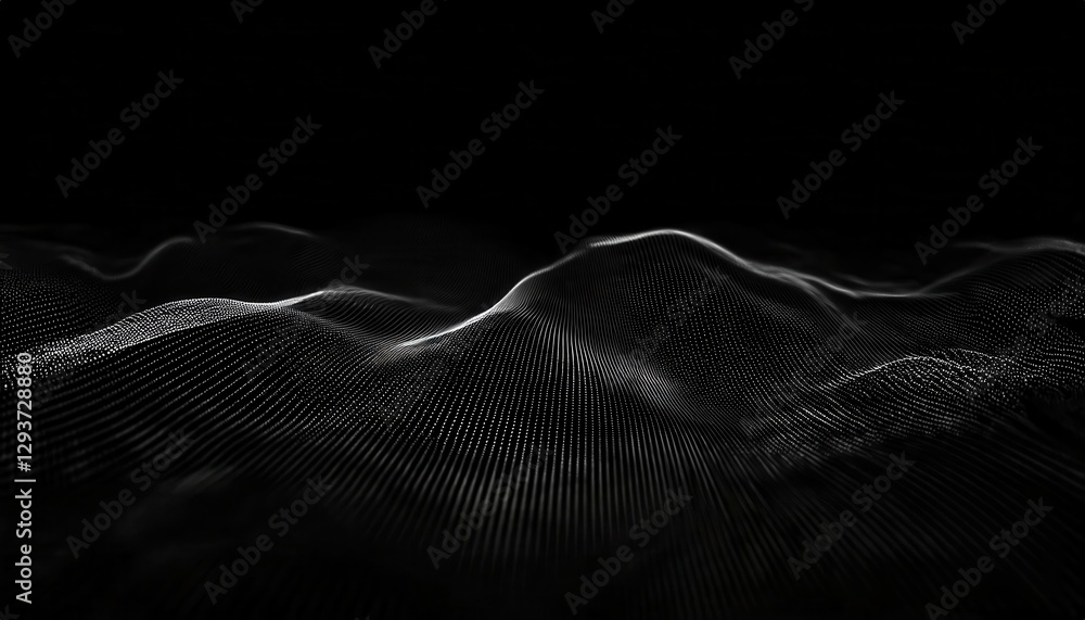 Poster abstract black and white digital wave pattern with flowing lines, perfect for tech or futuristic des