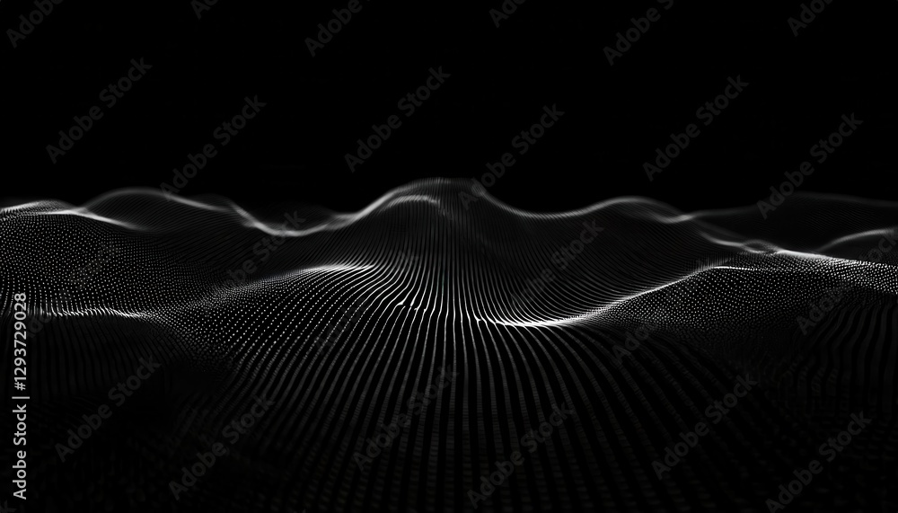 Poster abstract black and white digital wave pattern with flowing lines, perfect for tech or futuristic des