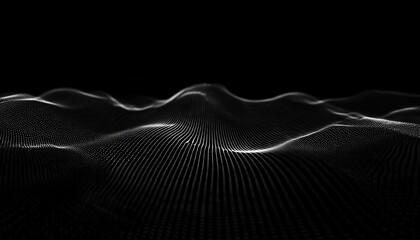 abstract black and white digital wave pattern with flowing lines, perfect for tech or futuristic designs