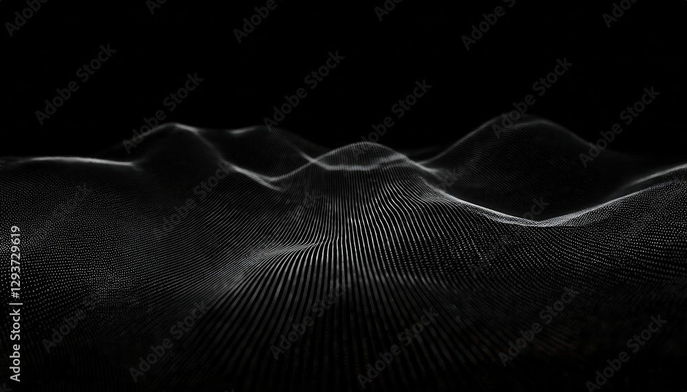 Poster abstract black and white digital wave pattern with flowing lines, perfect for tech or futuristic des