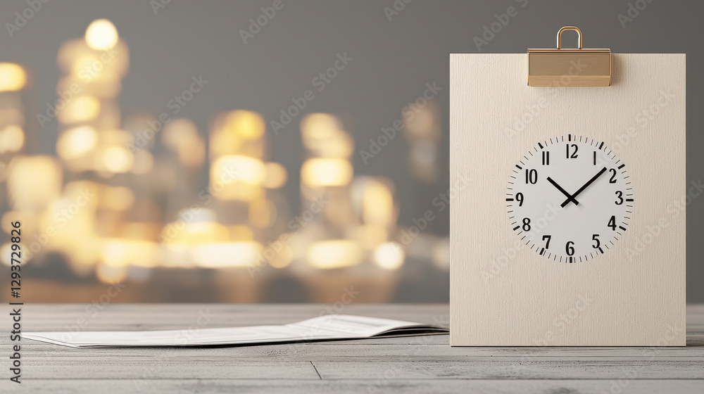 Poster analog and digital clocks side by side on a minimalist wooden desk in a modern organized office envi
