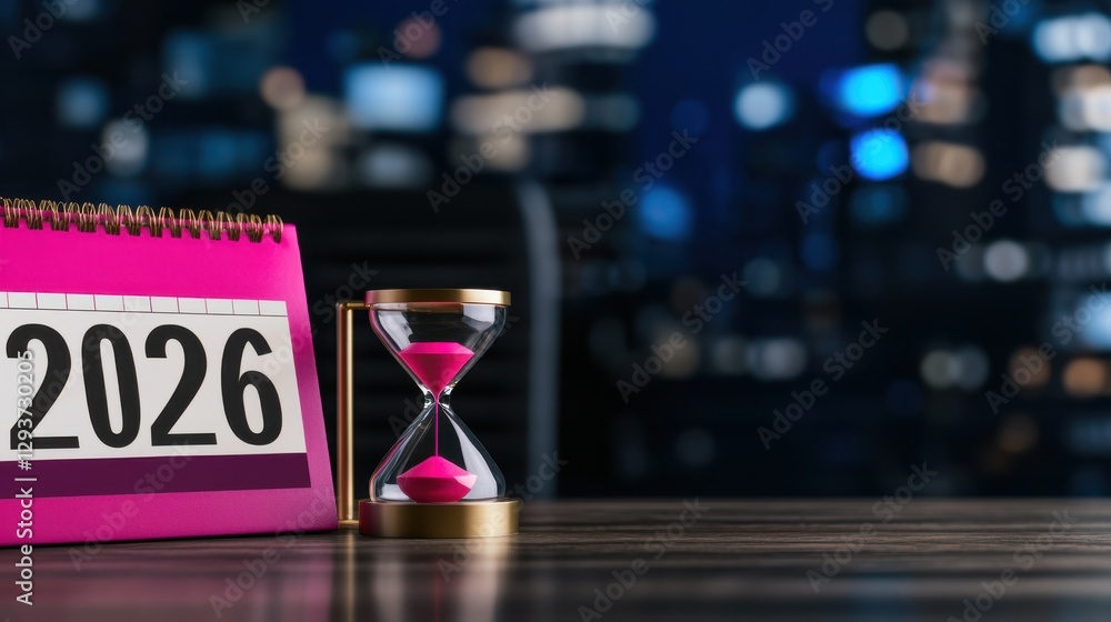 Poster countdown to 2026 hourglass timer on a digital background symbolizing the deadline challenge and opp
