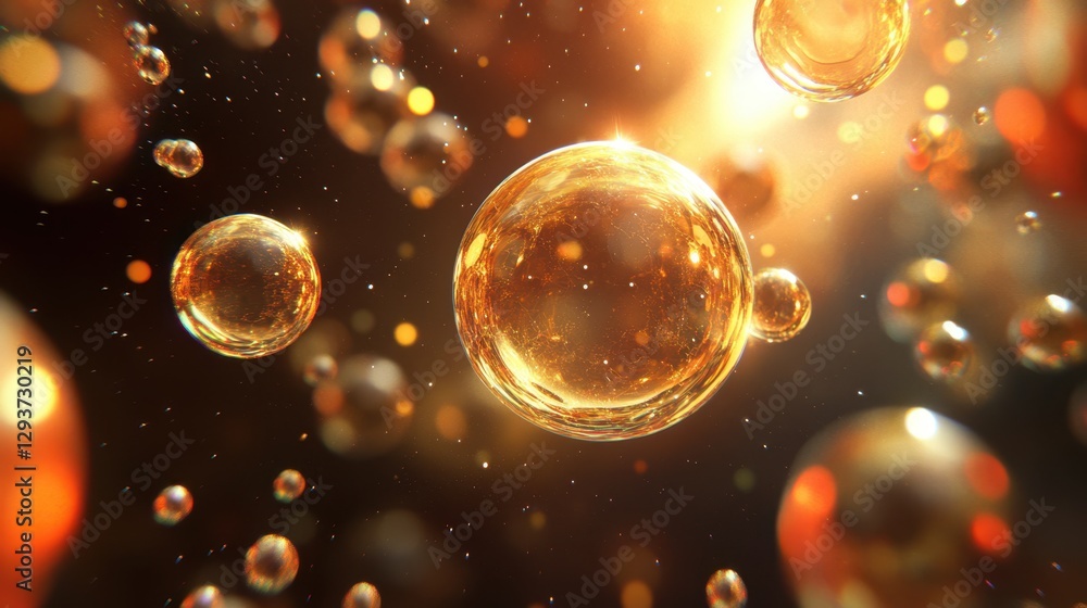 Poster delicate bubbles drift through the air, illuminated by a radiant light, creating a whimsical and enc
