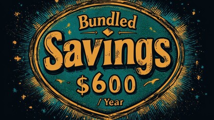 Fototapeta premium Bundled Savings Sign with Bright Colors and Vintage Style Design