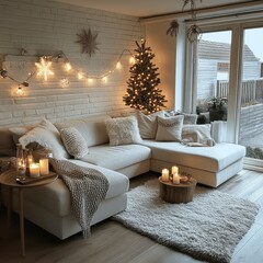 A cozy decorated living room for celebrating the winter holidays