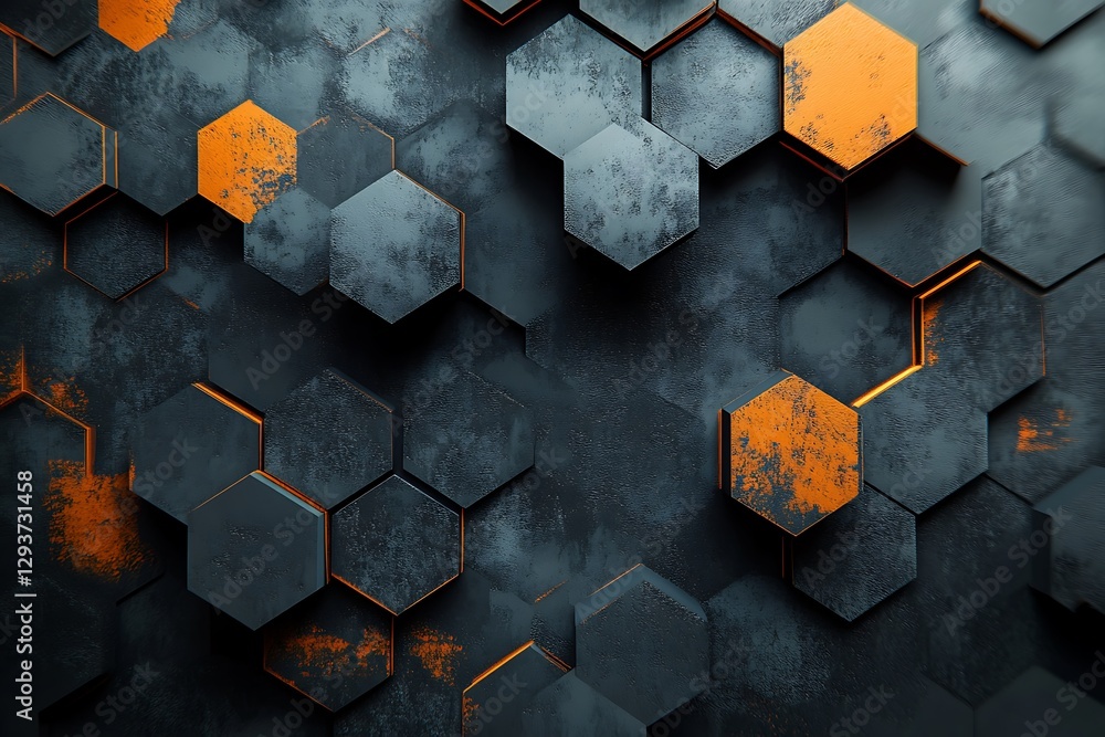 Poster hexagonal abstract geometric pattern with contrasting colors and textures