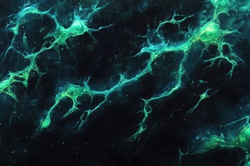 Interwoven glowing algae strands forming abstract patterns