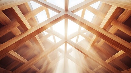 Wooden Beams Intersecting with Light Streaming Through Opening for Architecture
