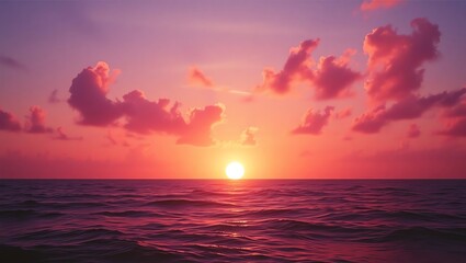 Obraz premium Golden Sunset Over Calm Ocean with Purple Clouds