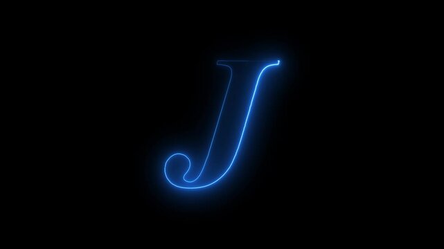 abstract glowing neon light Educational concept with neon letter J. Neon text icon animation. Glowing neon alphabet J icon. Animated neon letter J. 