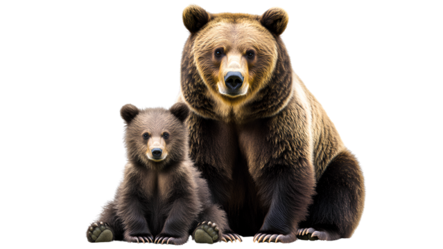 Realistic Brown Bear and Cub Sitting Together – Wildlife Photography