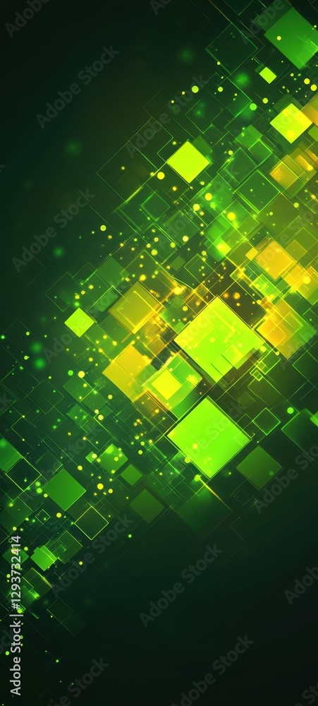 Poster green and yellow squares creating futuristic technological background