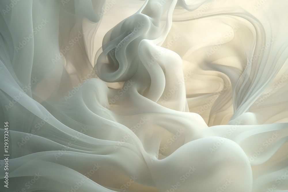 Poster Flowing white fabric abstract soft ethereal forms
