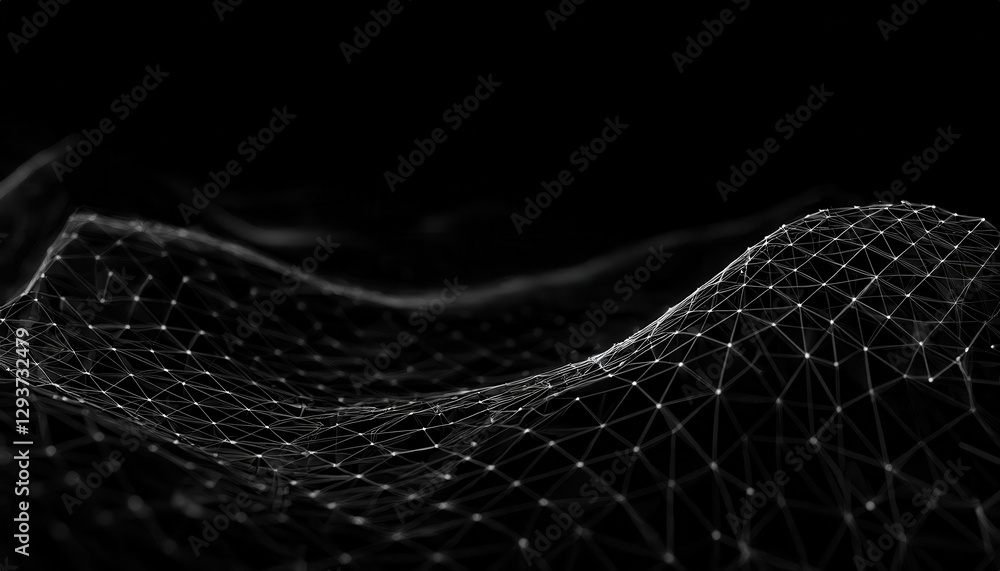 Leinwandbilder abstract 3d grid network surface in black and white with connected nodes, visualizing data flow and technology