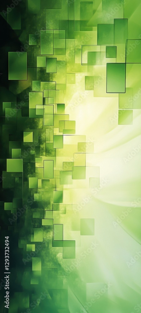Poster green abstract background showing rectangles flowing into light