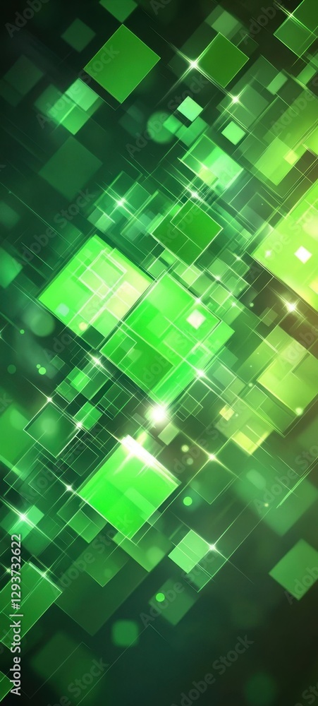 Poster green abstract background showing interconnected squares and light effects