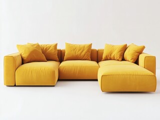 Fototapeta premium Modern Yellow Sectional Sofa in a Minimalist Interior 