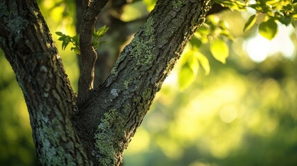 Obraz premium A close-up shot of a tree with vibrant green leaves, great for nature or botanical themes