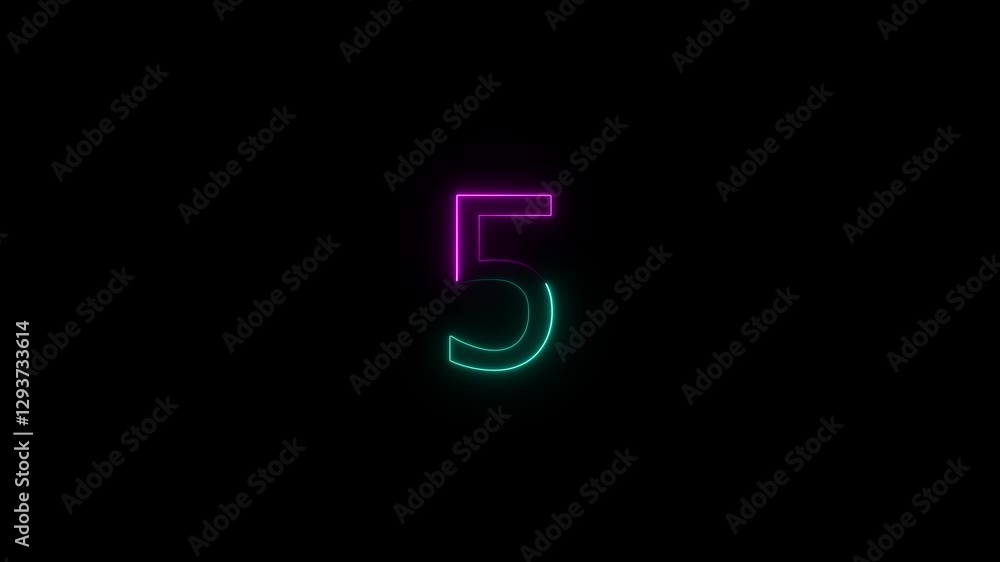 Poster beautiful neon countdown. 10-0 colorful timer on transparent background. alpha channel