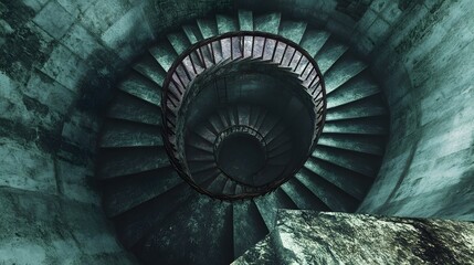 Mysterious Teal Spiral Staircase in Abandoned Building