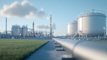 Obraz premium Natural gas relay stations and energy transmission pipelines at dusk