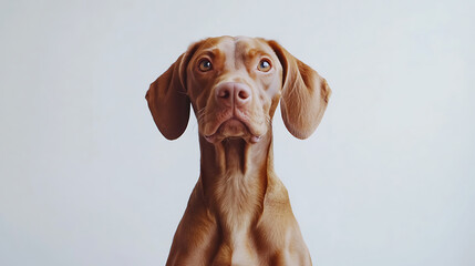 A brown dog with a black nose and brown eyes is looking at the camera