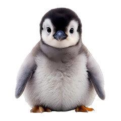 Naklejka premium Adorable Baby Penguin Chick Fluffy Cute Wildlife Animal Bird Polar Nature ice snow gray beak eyes 