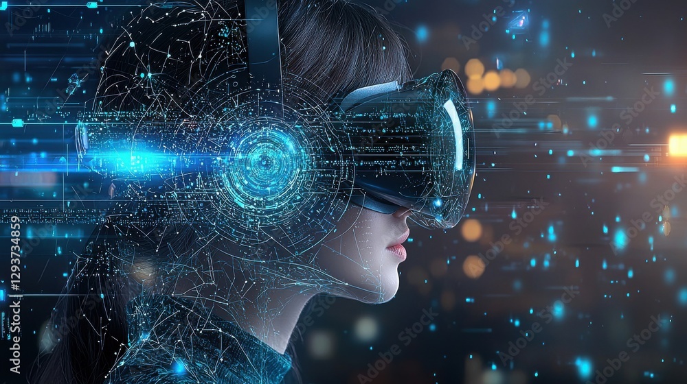 Poster exploring the boundless realms of virtual reality and futuristic digital immersion through innovativ