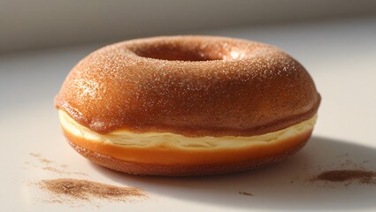 Hyper-Realistic Glazed Donut with Cream Filling and Powdered Sugar &ndash; Food Photography