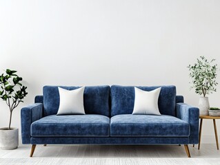 Premium 3D Render of a Modern Blue Sofa in a Living Room

