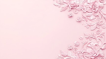 Pink Floral Design Background With Intricate Rococo Style