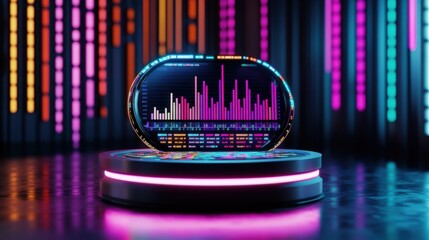 Advanced trading algorithm dashboard, glowing 3D financial charts, automated market analysis