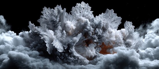 Crystal explosion in clouds; dark background; digital art