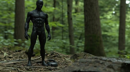Fototapeta premium Black Figure, Kettlebell, Forest, Fitness, Outdoor