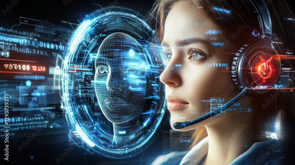 Poster futuristic digital transformation concept featuring advanced intelligence virtual reality technology