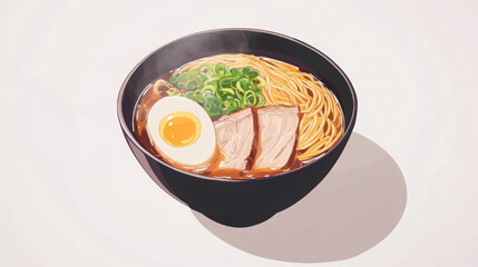 A bowl of steaming hot ramen with rich broth, tender chashu pork