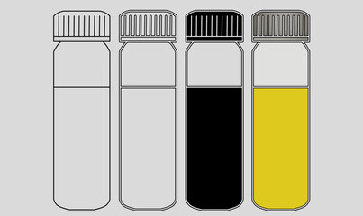 Vector illustration of essential oil bottles in outline, silhouette, and colored versions. Perfect for aromatherapy, skincare, cosmetics, and natural product designs.