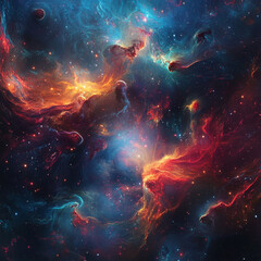 Abstract Cosmic Swirl in Blue-Red Tones &ndash; Stunning View of a Nebula