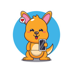 Kangaroo cartoon vector illustration with mobile phone