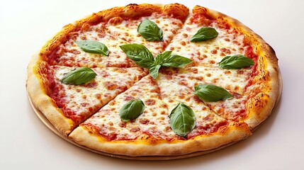 Margherita pizza with fresh basil, embodying simplicity and authentic Italian flavors.
