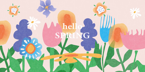 Spring abstract vector backgrounds with flowers, green branches and leaves. Art illustration for card, banner, invitation, social media post, poster, mobile apps, advertising