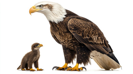 Obraz premium Eagle and little eaglet, isolated on a white background